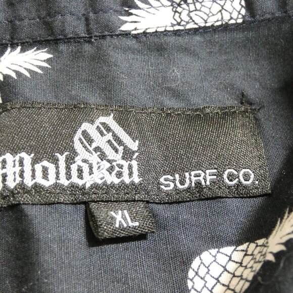 Molokai Surf Co. Men Shirt Size XL Black Pineapples Hawaiian Cotton Short Sleeve - Picture 6 of 11